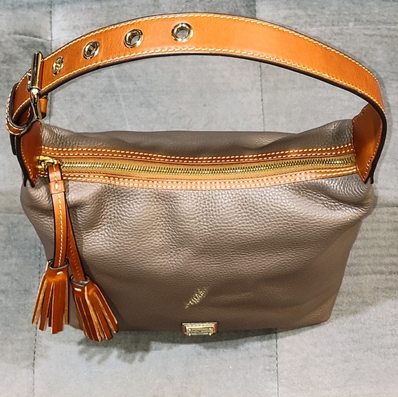 DOONEY & BOURKE PAIGE SAC PEBBLED LEATHER TASSLED HOBO BAG IN ELEPHANT BNWOT - Picture 12 of 17